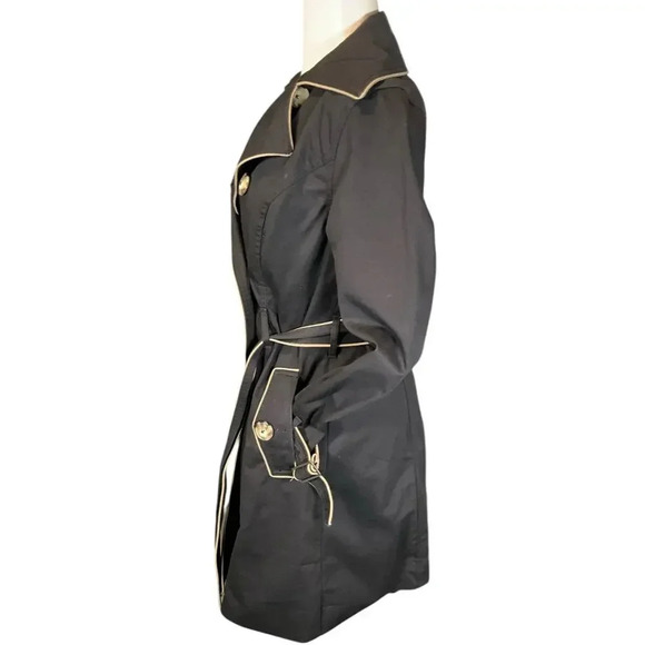 Merona Ladies Small Trench Coat Black /Beige W/Buttons and Belt Water Repellent - Picture 5 of 13